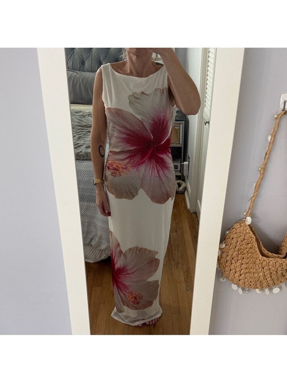 SHEIN Cream Maxi Dress with Pink Floral Motif